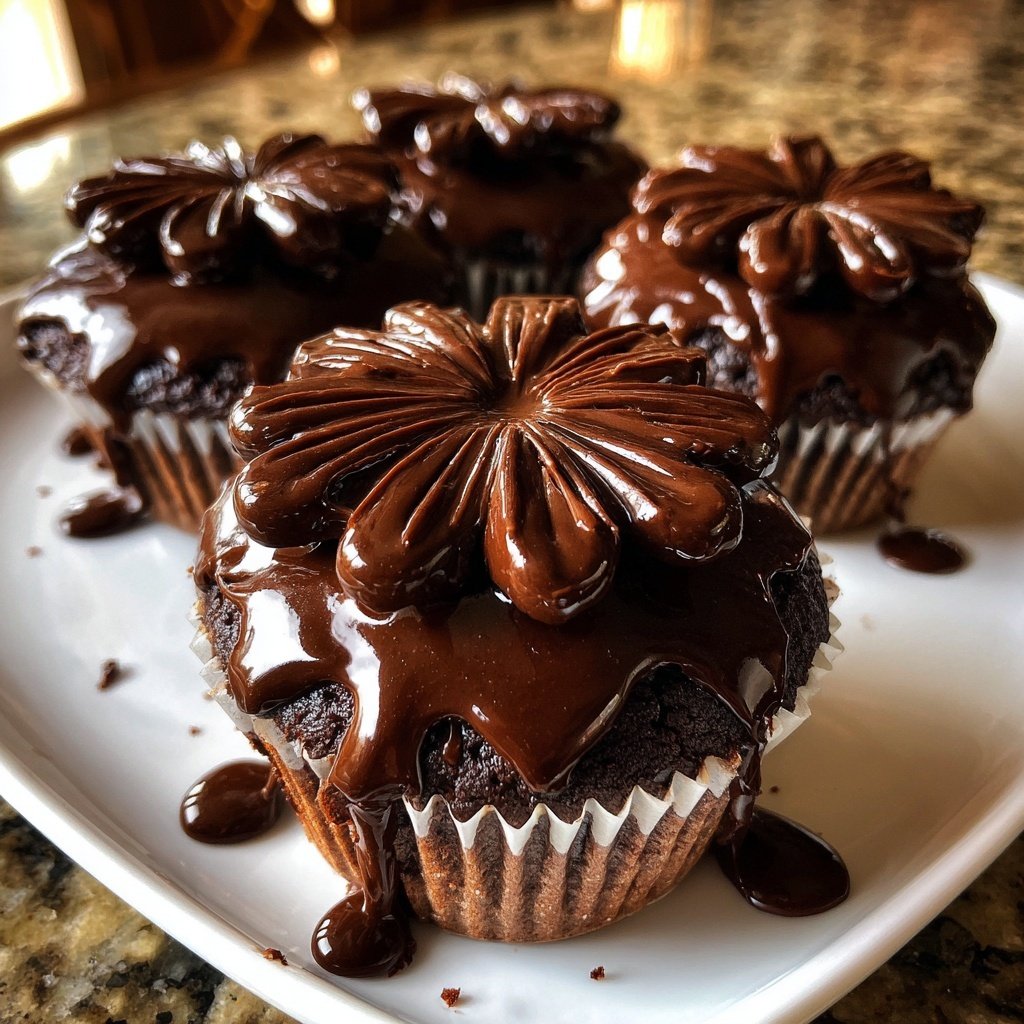 Chocolate Ganache Flower Cupcakes