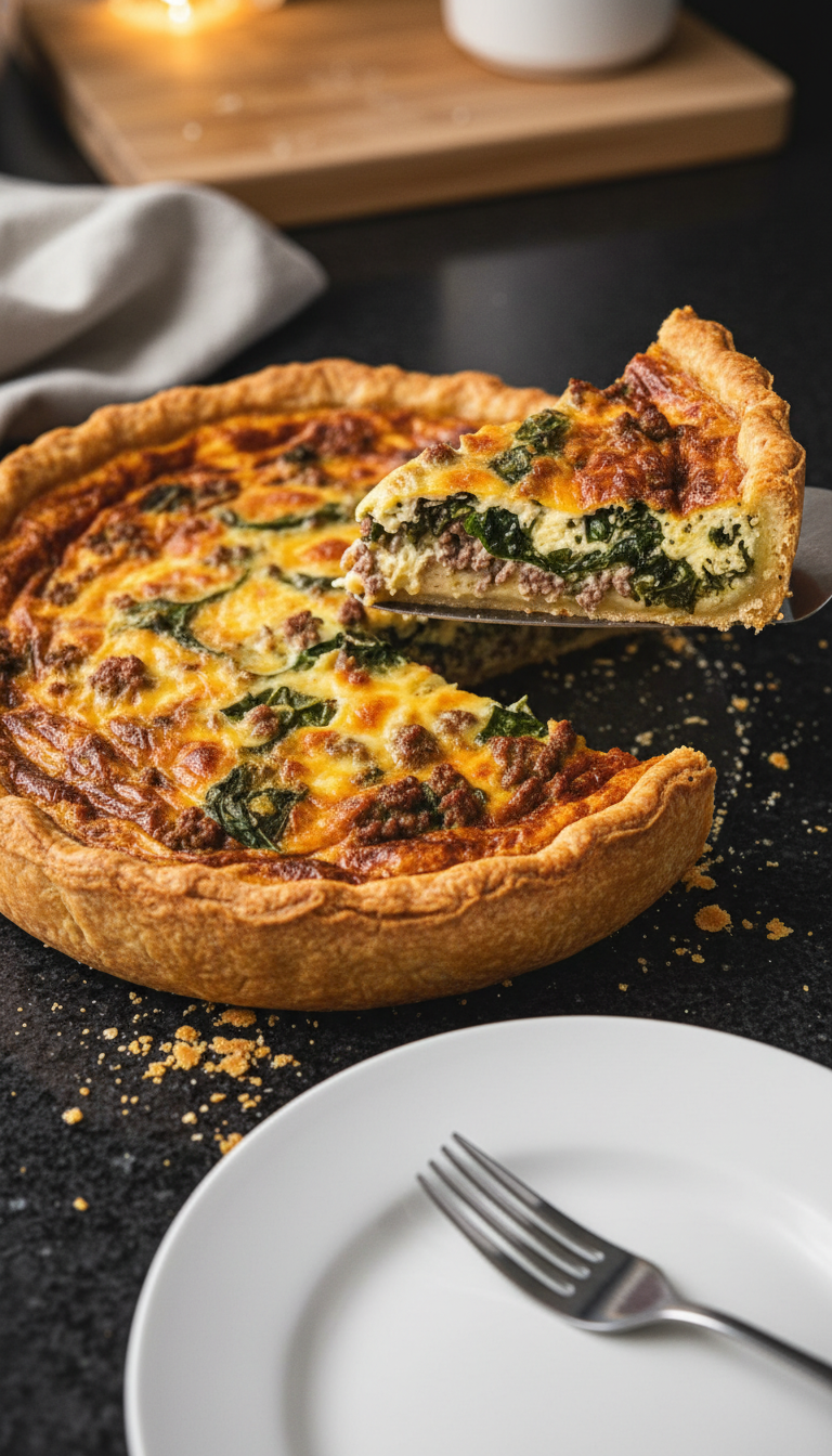 Savory Ground Beef and Spinach Quiche