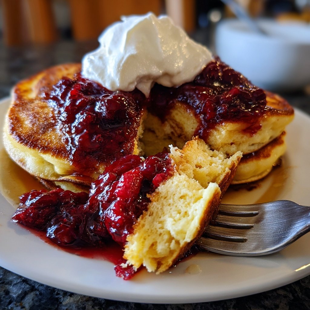 Ricotta Pancakes with Berry Compote and Mascarpone