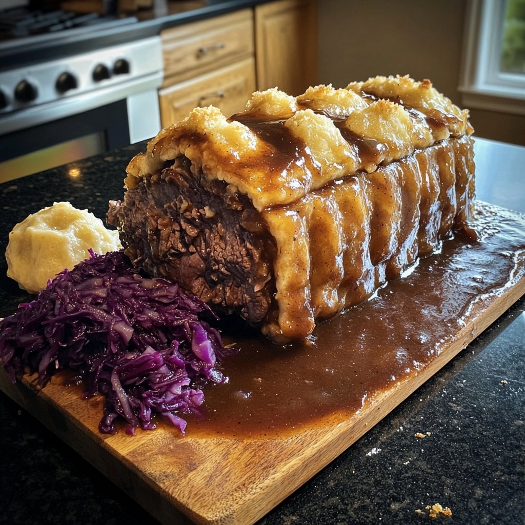 Braised Beef Rouladen with Red Cabbage and Dumplings