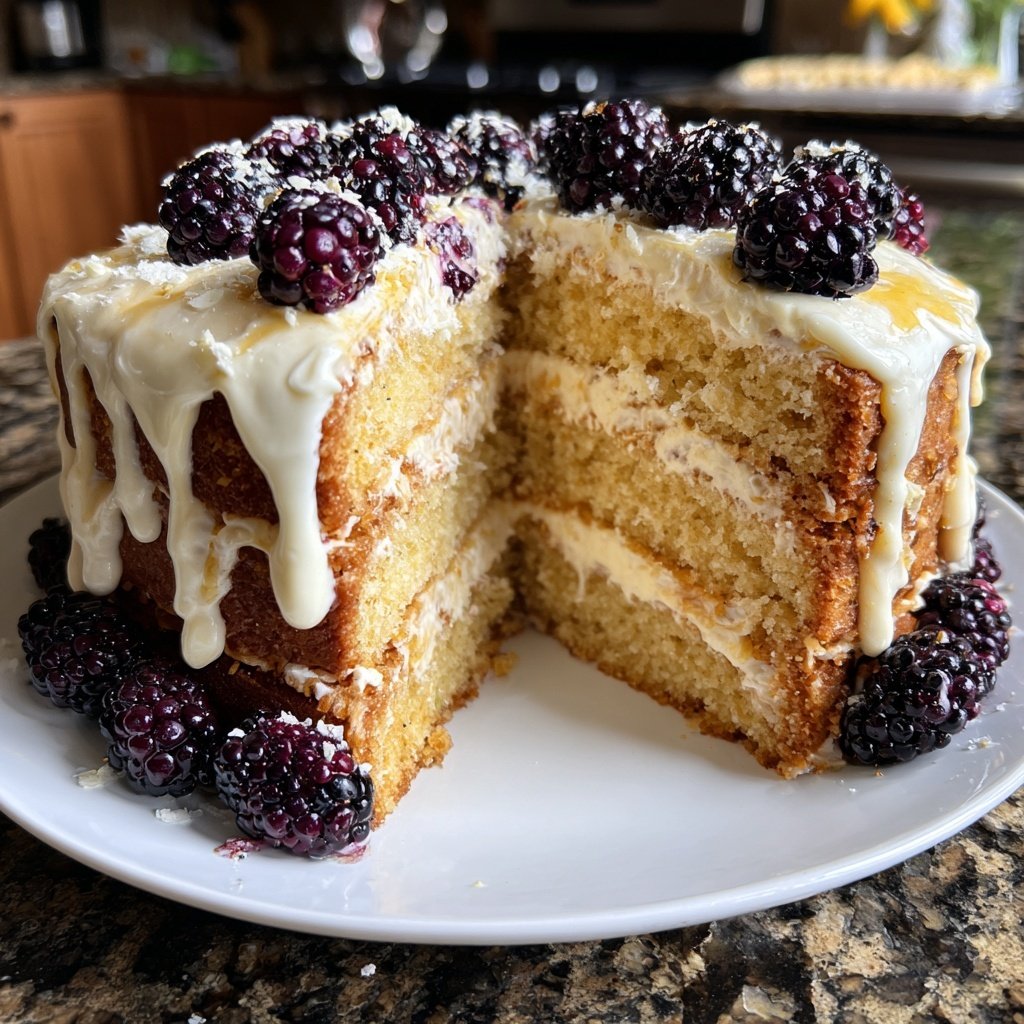 Coconut Vanilla Blackberry Cake