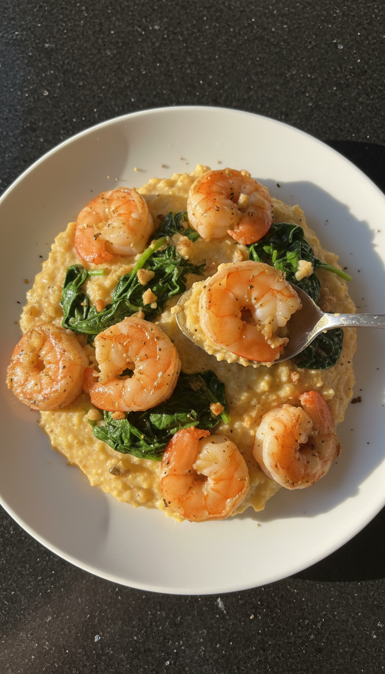 Shrimp and Grits with Spinach