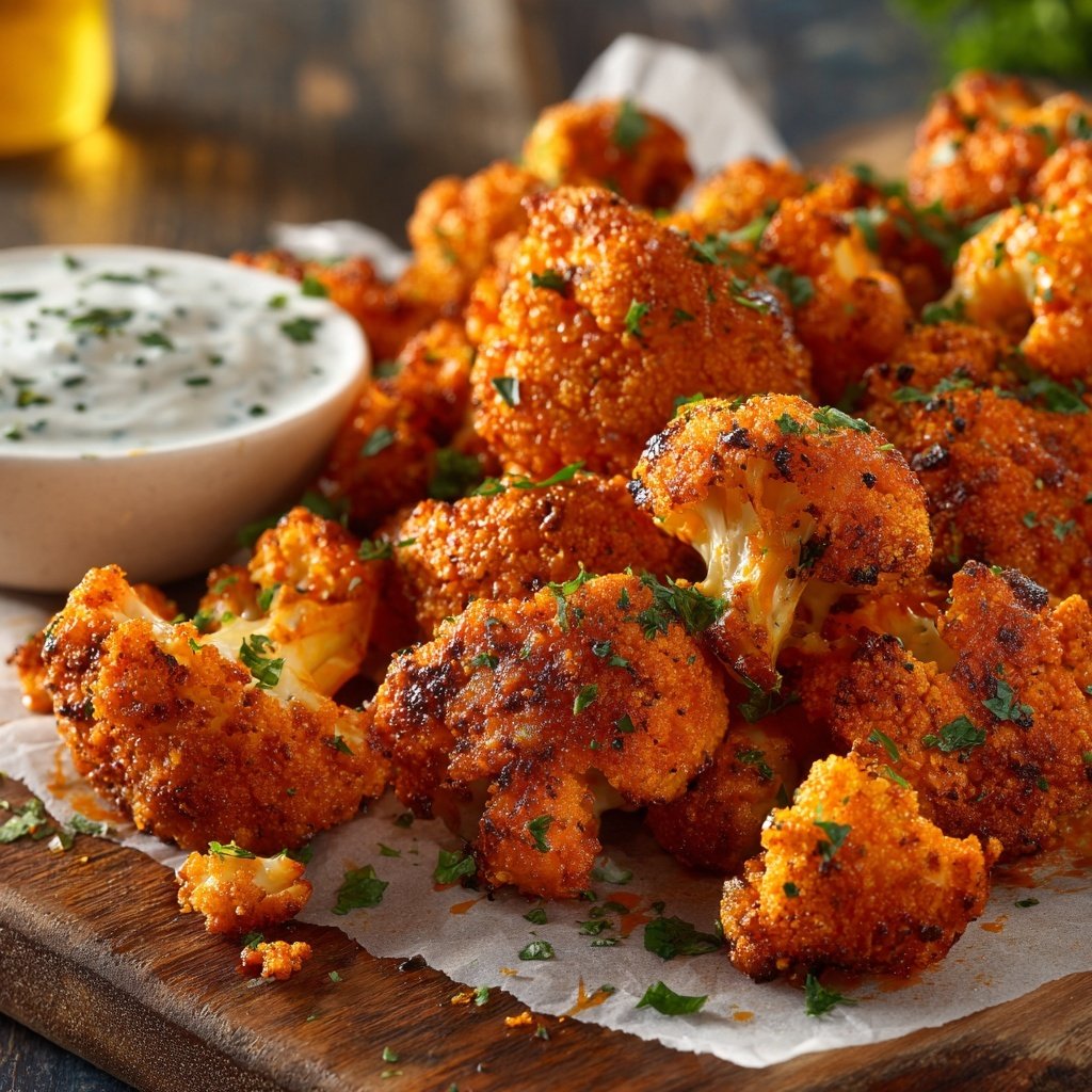 Buffalo Cauliflower Bites with Dip