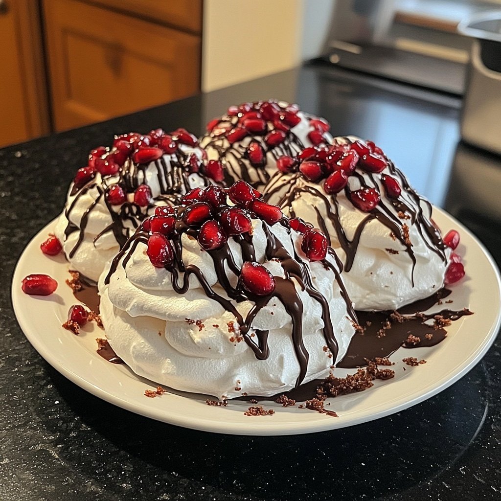 Vegan Pavlovas with Pomegranates and Chocolate