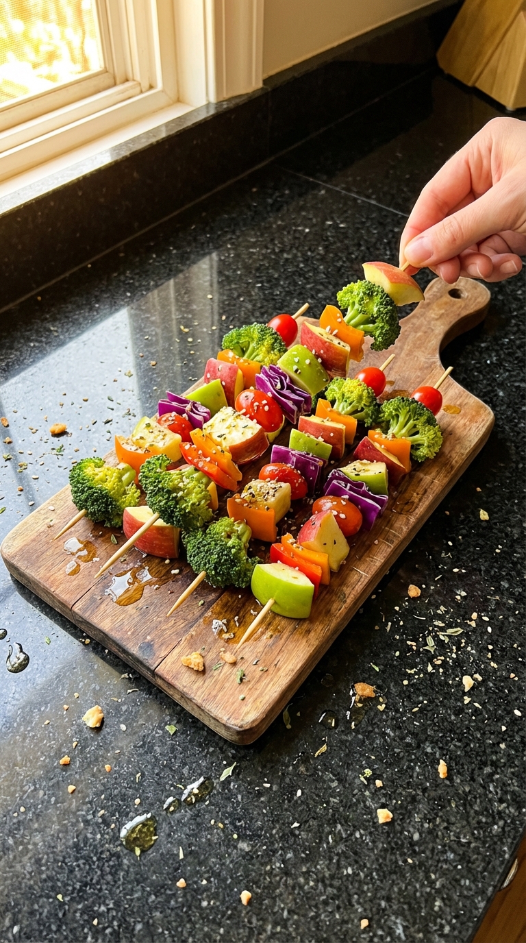 Rainbow Broccoli Apple Kabobs