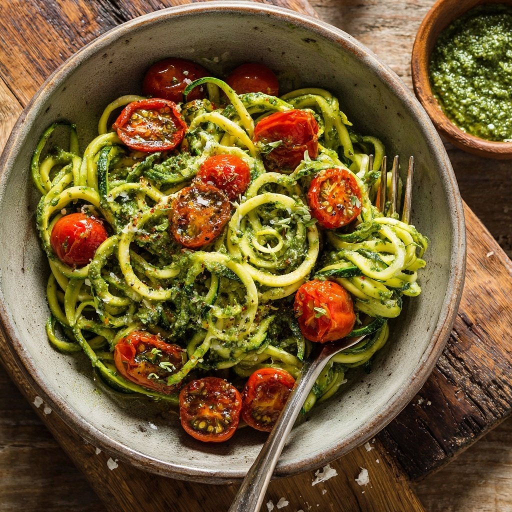Pesto Zoodles with Cherry Tomatoes