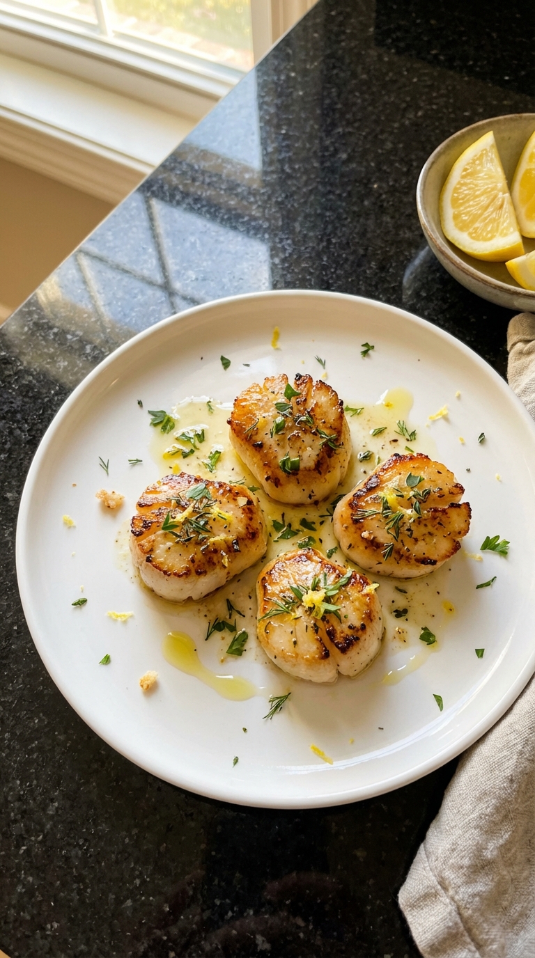 Lemon Herb Pan Seared Scallops