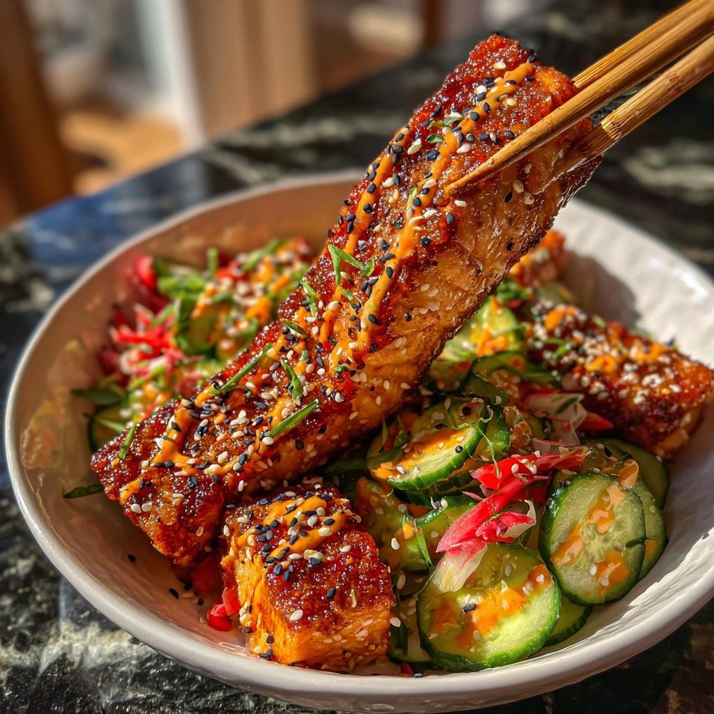 Bang Bang Salmon with Cucumber Salad
