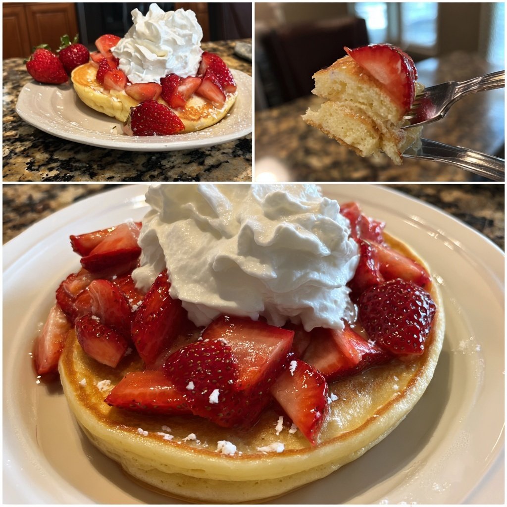 Strawberry Ricotta Pancakes with Whipped Cream​